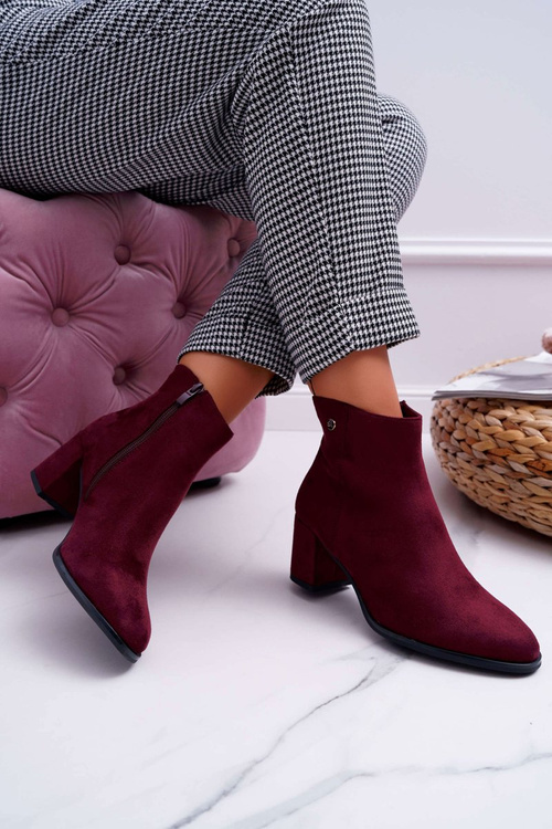 Botki Damskie Na Obcasie Sergio Leone Bordowe BT520