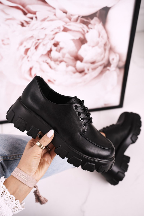 Damskie Półbuty Oxfordy Na Masywnej Platformie S.Barski HX23 Czarne