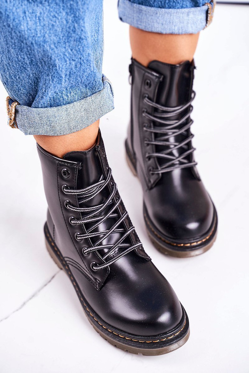 Damskie Ocieplane Trapery Glany Matowe Czarne Thunder