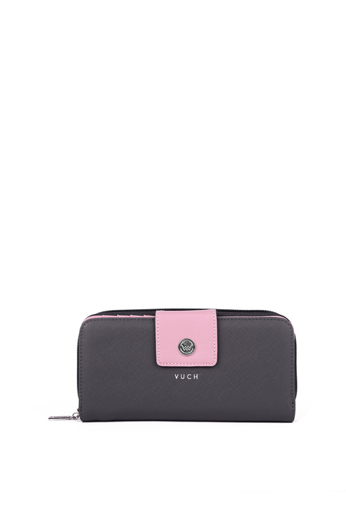 Duży Portfel Damski Na Suwak Szaro-Różowy Huntress