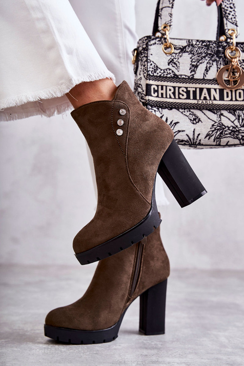 Zamszowe Botki Na Słupku Zielone Lagerlla