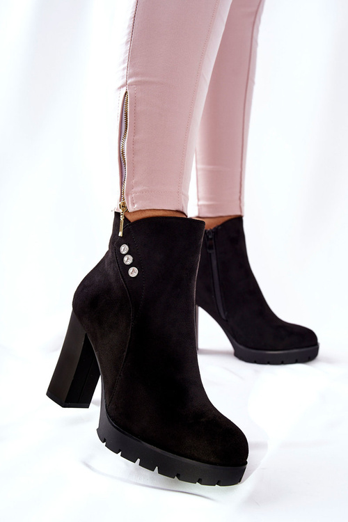 Zamszowe Botki Na Słupku Czarne Lagerlla