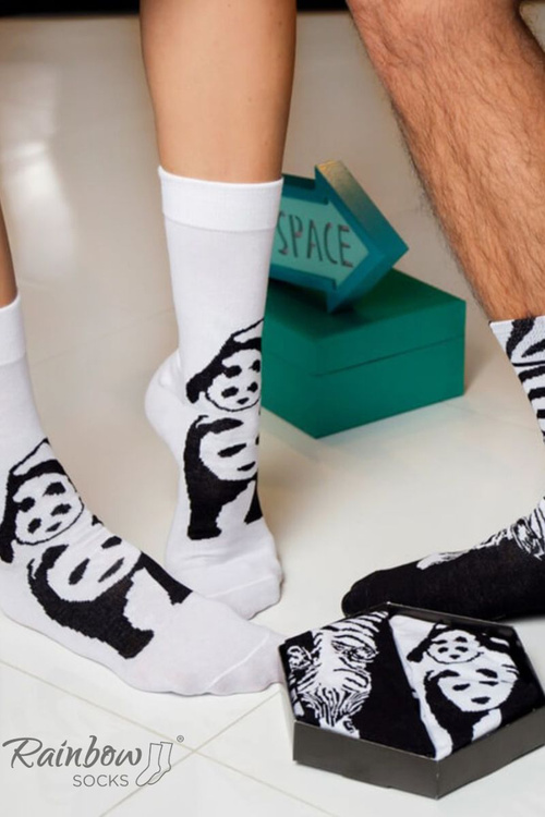 Skarpetki Rainbow Socks W Motywy Zwierzęce Zebra Panda Czarno-Białe 2 Pary