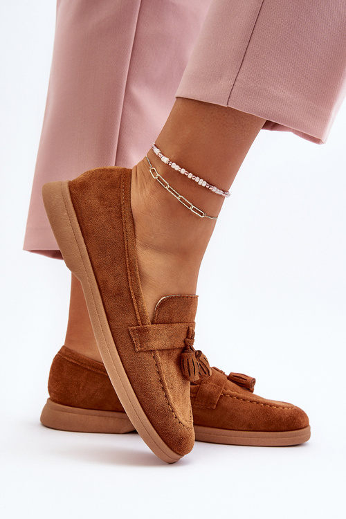 Damskie Zamszowe Mokasyny Camel Dansitu