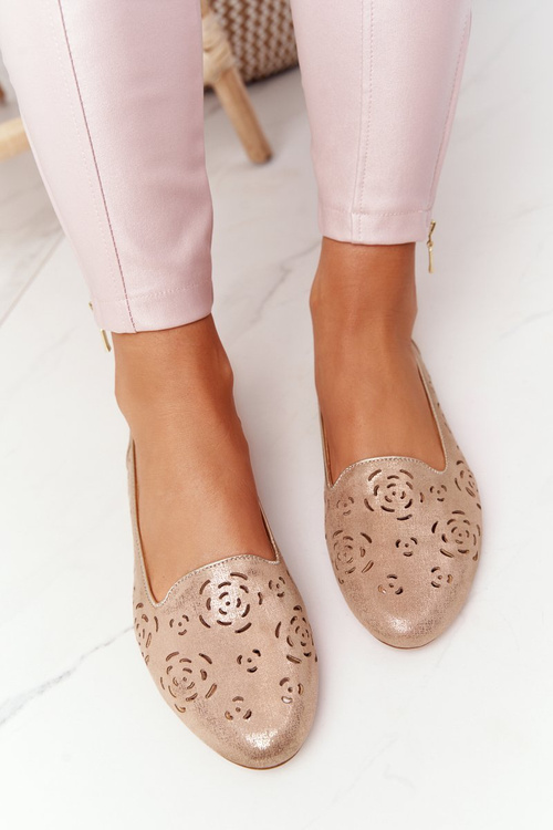 Ażurowe Mokasyny Sergio Leone BL627 Beżowe Połyskujące