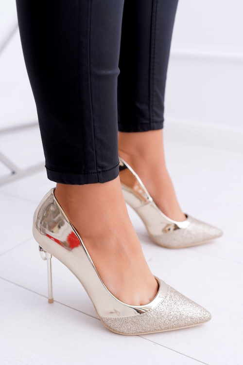 Szpilki Damskie Brokatowe Złote Moreno