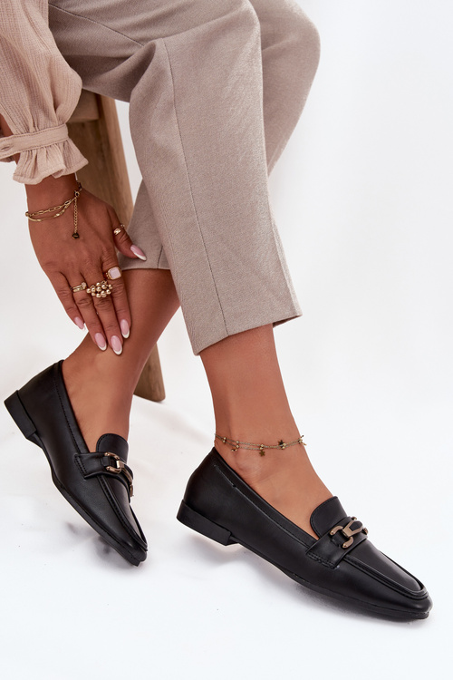 Półbuty Loafersy Damskie Z Ozdobą Czarne Priscelle