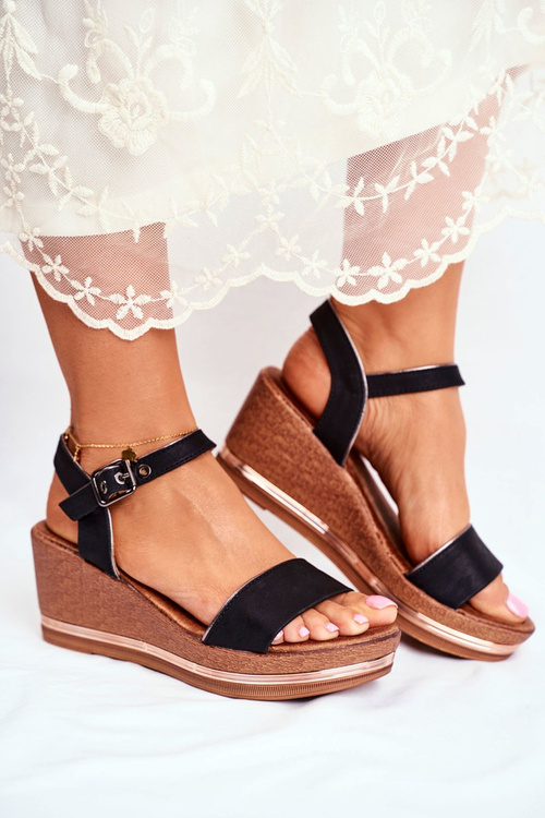 Sandały Damskie Na Koturnie Czarne Monroe