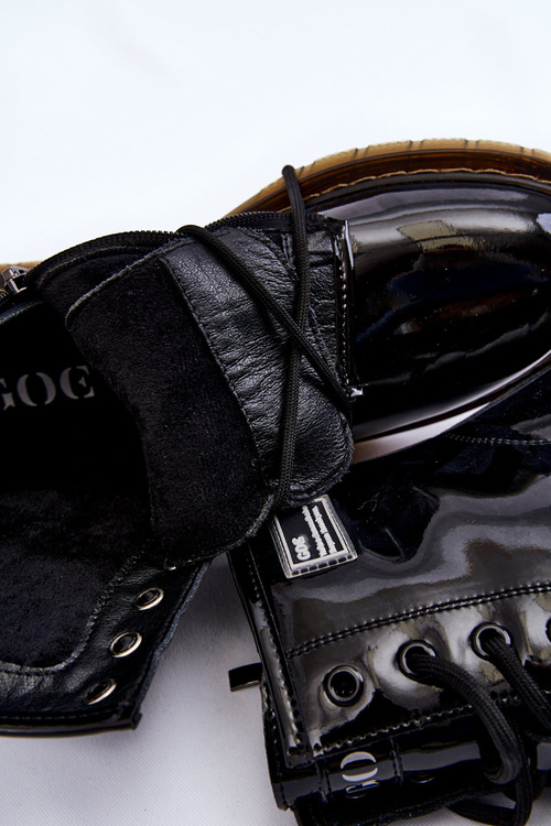 Damskie Lakierowane Botki Ocieplane GOE II2N4050 Czarne