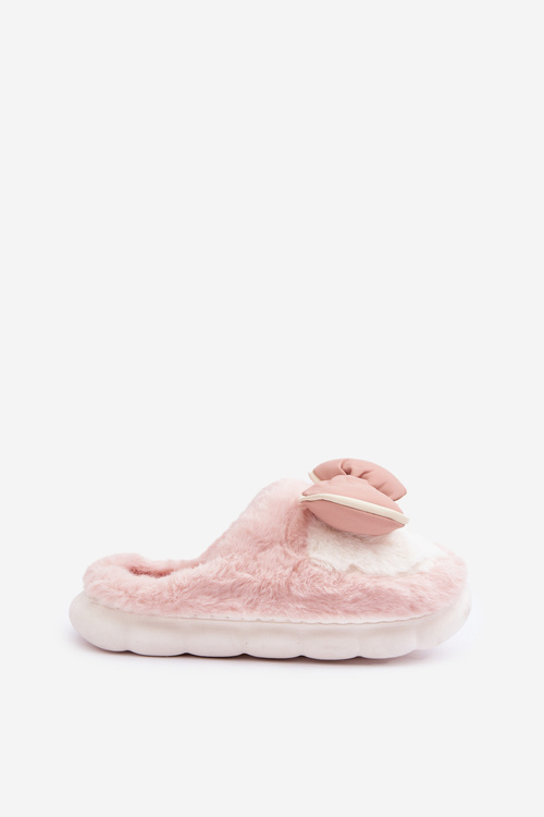 Futrzane Kapcie Z Kokardką Różowe Grilis