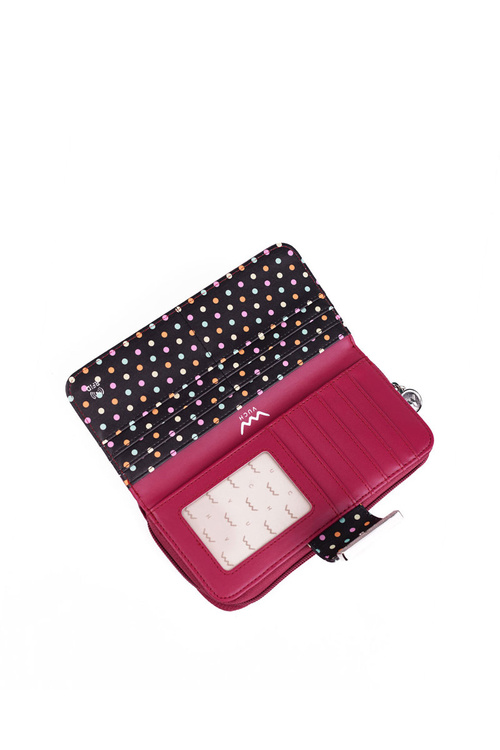 Damski Duży Portfel Na Suwak Kropki Fuksja Lunelly