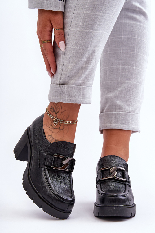 Eleganckie Półbuty Na Słupku Z Ozdobą Czarne Lemar Harmell