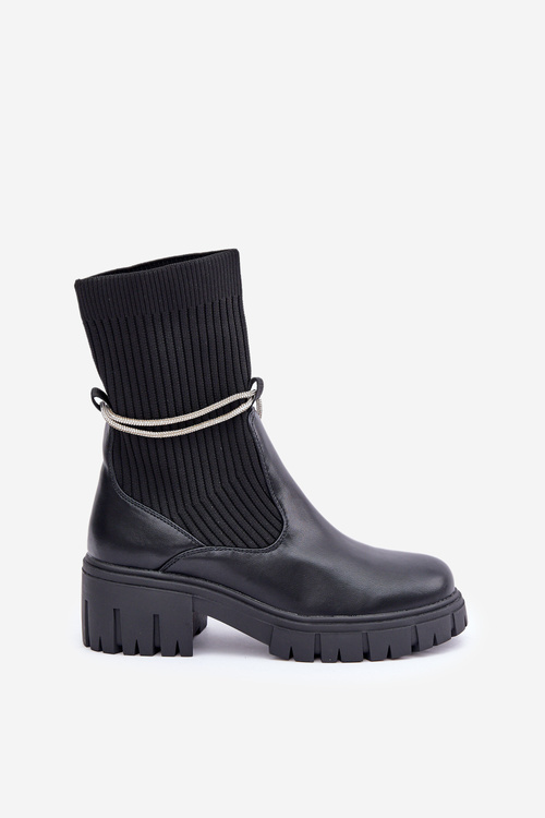 Botki Ze Skarpetą I Błyszczącym Wiązaniem Czarne Dinarca