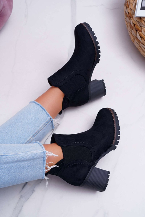 Botki Damskie na Słupku Zamszowe Czarne Shanto