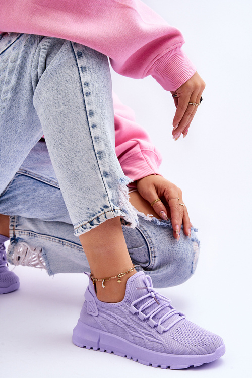 Damskie Wsuwane Buty Sportowe Sneakersy Fioletowe Rosett