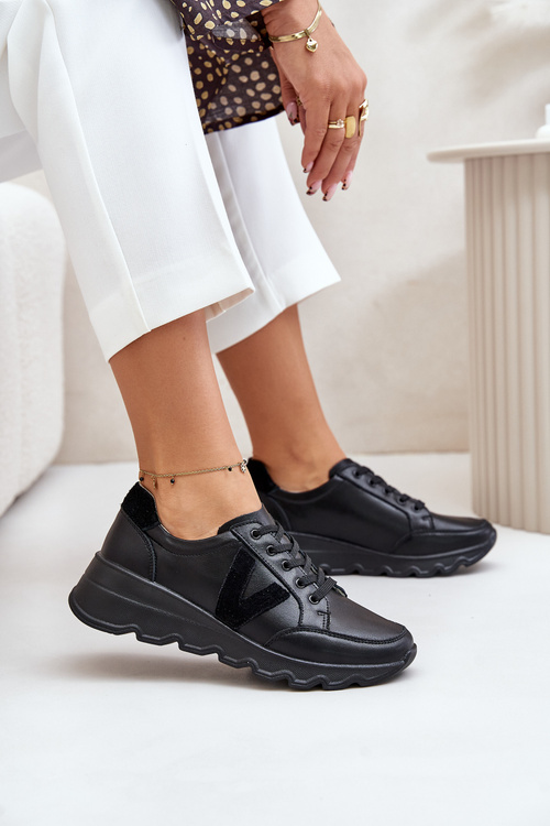 Skórzane Buty Sportowe Damskie Vinceza 7918 Czarne