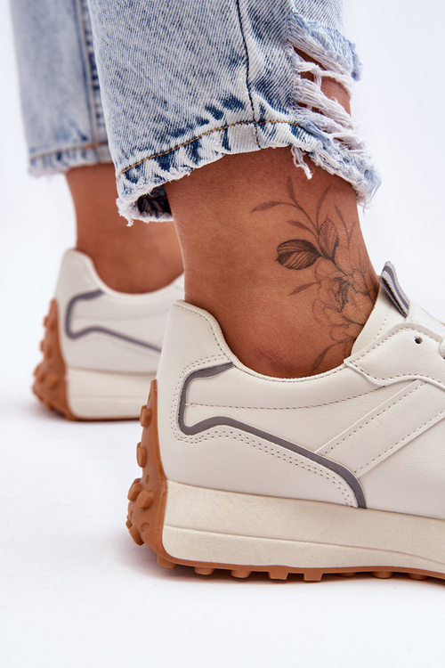 Damskie Skórzane Buty Sportowe Beżowe Faro