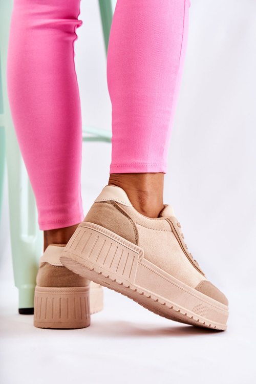 Damskie Zamszowe Buty Sportowe Beżowe Segurro