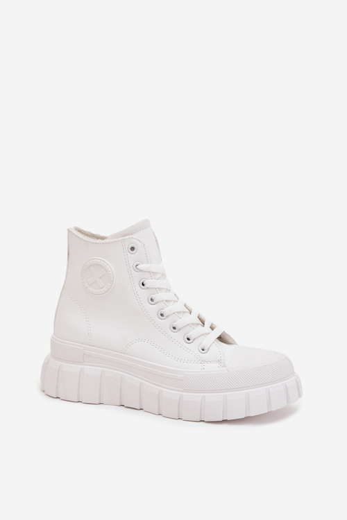 Ocieplane Wysokie Trampki Damskie Na Platformie Zamek Białe Sarira