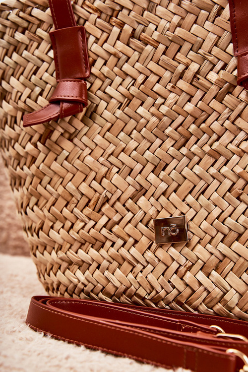 Torebka Pleciona Na Plażę NOBO XM0020-CM17 Beżowo-Brązowa