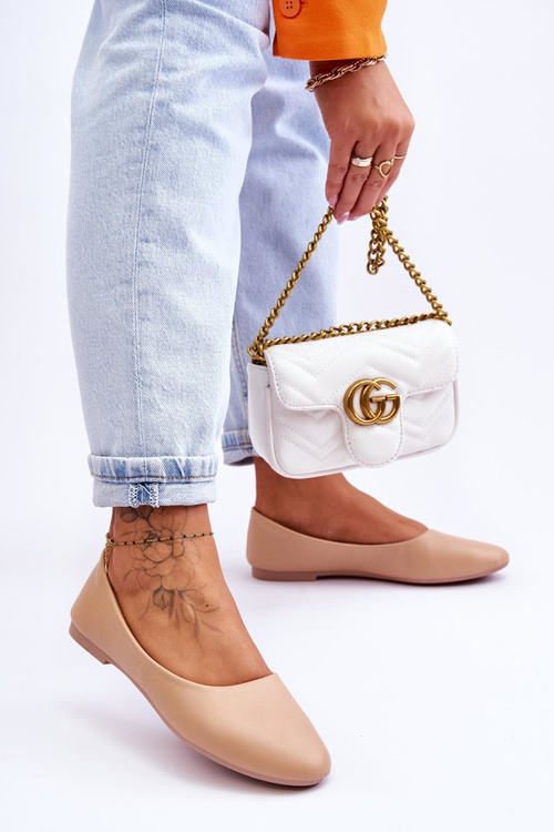 Skórzane Klasyczne Baleriny Beżowe Stacee