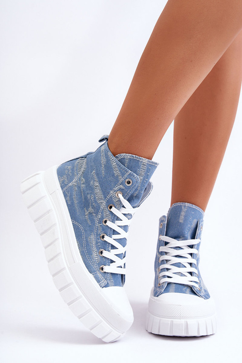 Damskie Wysokie Materiałowe Trampki Niebieskie Degas