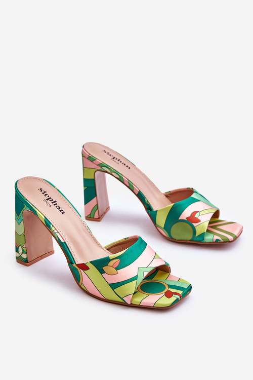 Damskie Klapki We Wzory Na Obcasie Zielone Adelise