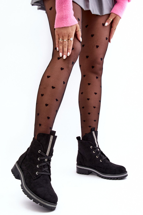 Wsuwane Zamszowe Botki Damskie Ze Zdobieniem Czarne Plesca