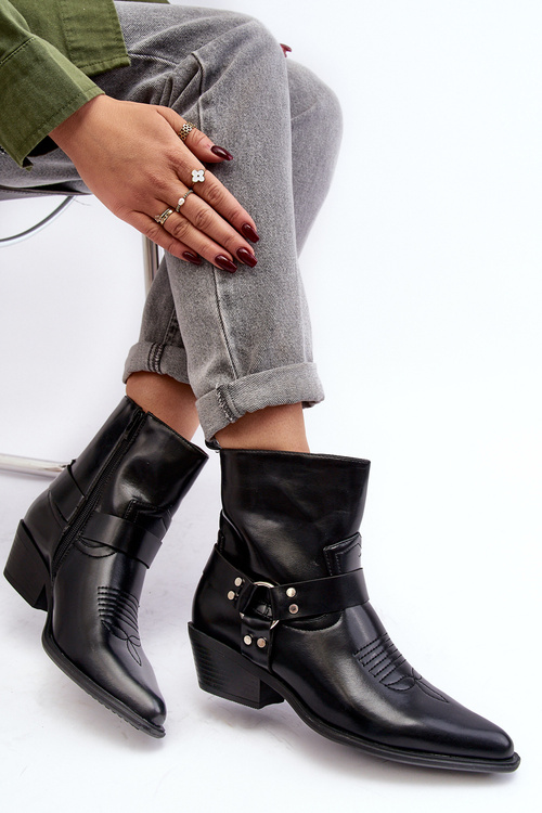 Damskie Ocieplane Botki Kowbojki Czarne Venosa