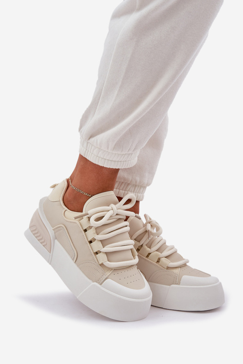 Sneakersy Damskie Z Grubymi Sznurówkami Na Platformie Beżowe Laloma