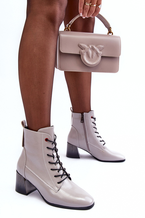 Lakierowane Botki Na Słupku Szare Basciano