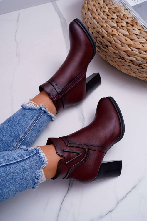 Botki Damskie Na Obcasie Sergio Leone Bordowe BT537