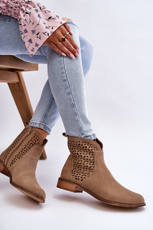 Zamszowe Botki Nicole 2791/023 Ciemnobeżowe