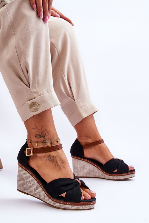 Sandały Damskie Na Koturnie Czarne Daphne