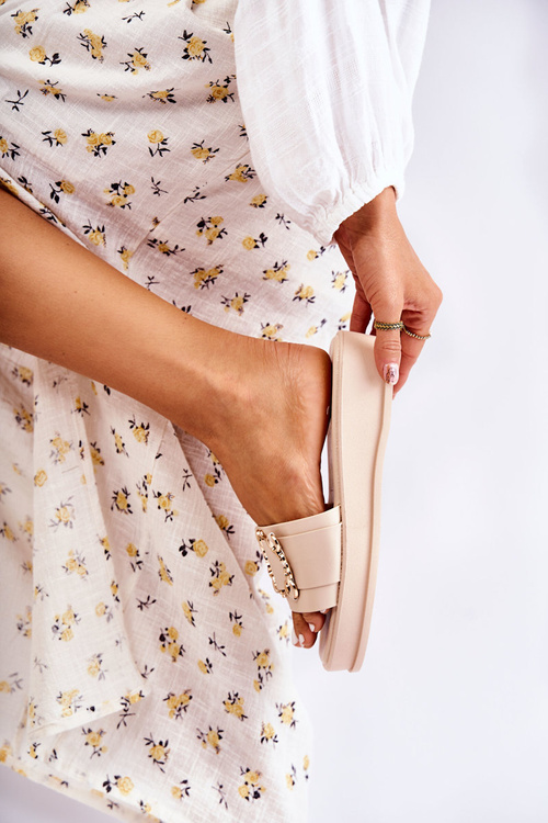 Damskie Modne Skórzane Klapki Beżowe Adaline