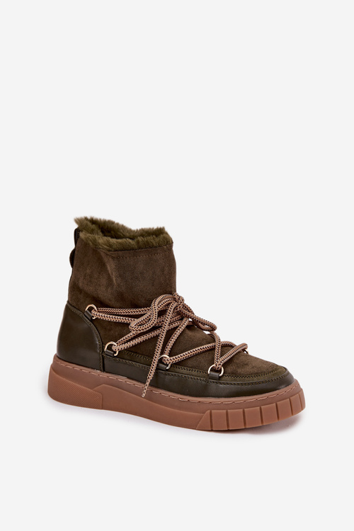 Śniegowce Damskie Z Wiązaniem Ciemnozielone Isalisse