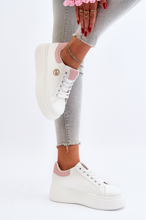 Sneakersy Damskie Na Platformie Białe Eshen