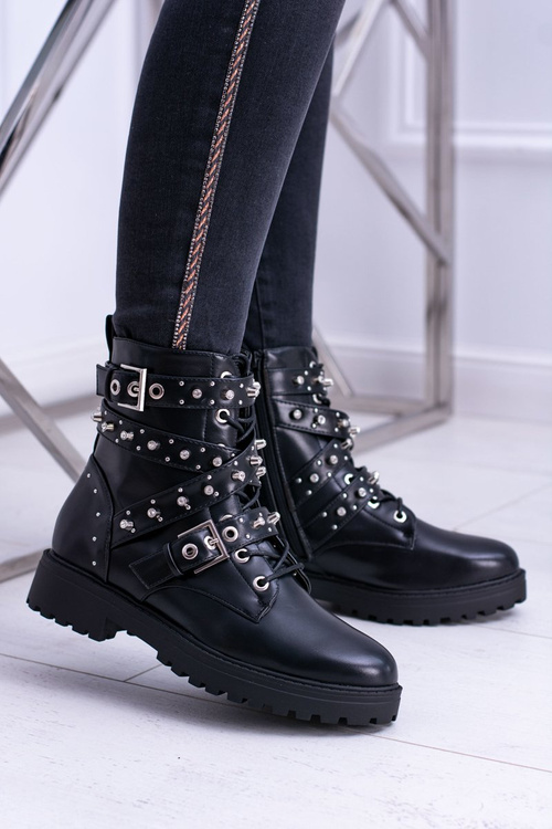 Damskie Botki Wysokie Czarne Trapery Albere