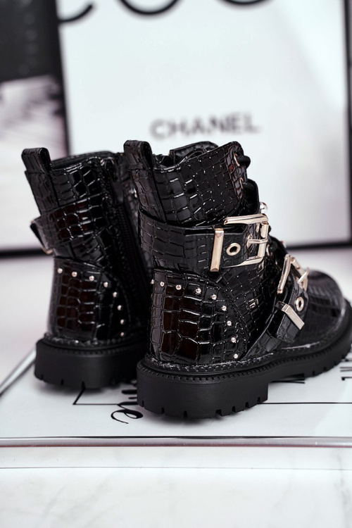 Dziecięce Botki Ocieplone Futerkiem Lakierowane Czarne Mary