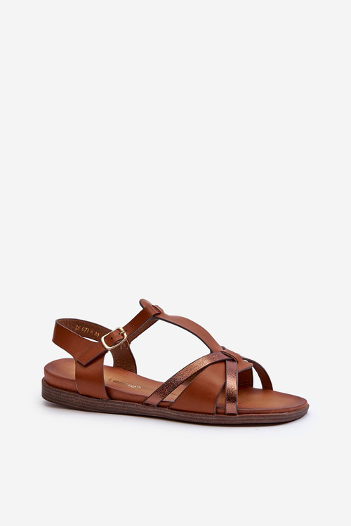 Sandały Damskie Płaskie Z Eko Skóry Sergio Leone SK071H Brązowe