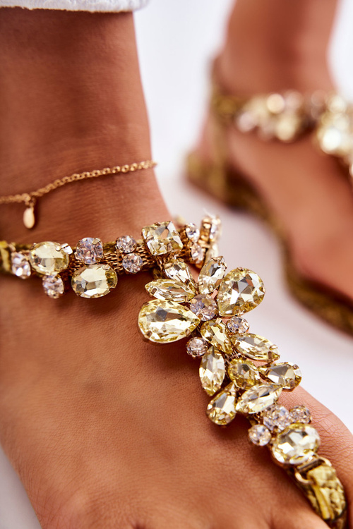 Damskie Sandały Japonki Z Cyrkoniami Żółte Ivanne