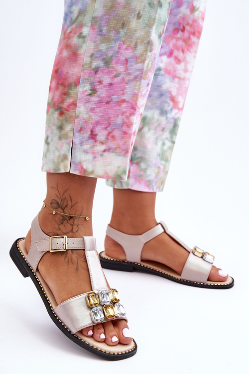 Damskie Sandały S.Barski Z Kamieniami KV-2775-30 Beżowe