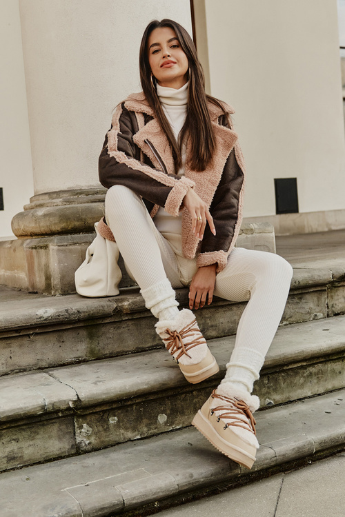 Niskie Śniegowce Na Platformie Z Futerkiem D.Franklin DFSH370011 Beżowe