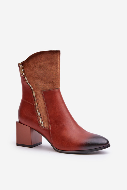 Ocieplane Botki Damskie Na Obcasie Słupku Brązowe Relabina