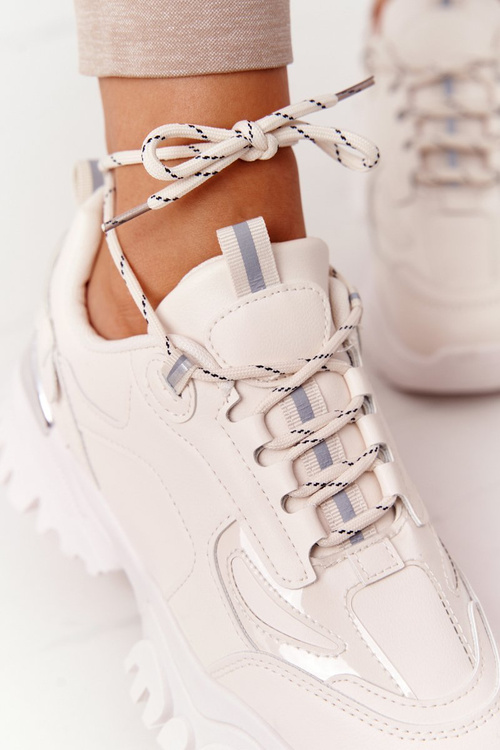 Damskie Sneakersy Na Masywnej Podeszwie Beżowe Influencer