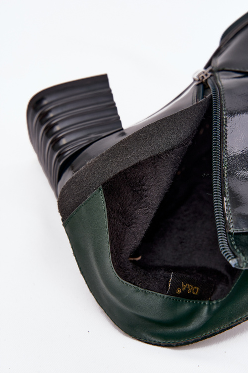 Lakierowane Botki Damskie Z Naturalnej Skóry Na Słupku D&ACR52-696 Ciemnozielone