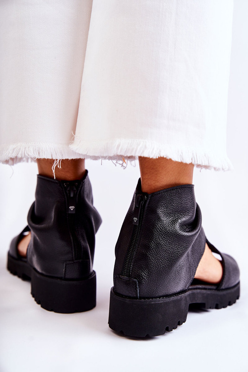 Damskie Skórzane Sandały Na Suwak Nicole 2748 Czarne