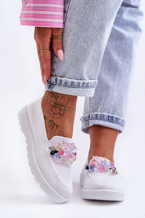 Damskie Trampki Tenisówki Wsuwane Z Ozdobą Białe Taylor