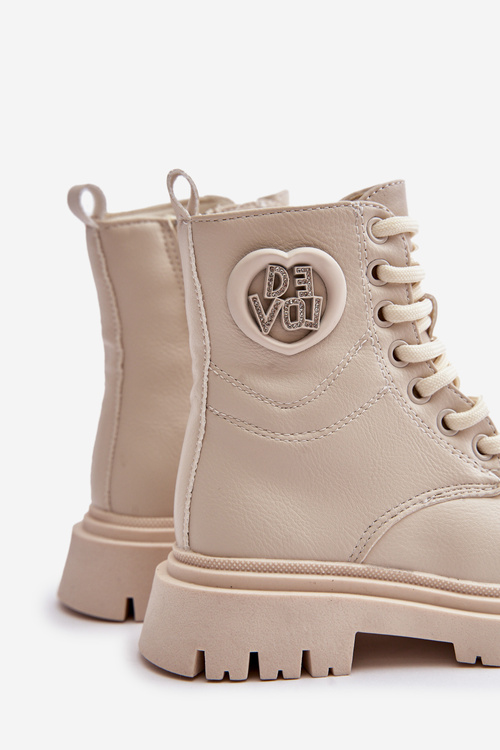 Botki Dziewczęce Ocieplane Futerkiem Na Zamek Beżowe Evaliraea