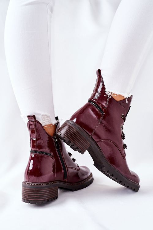 Lakierowane Ocieplane Botki Bordowe Cloghan